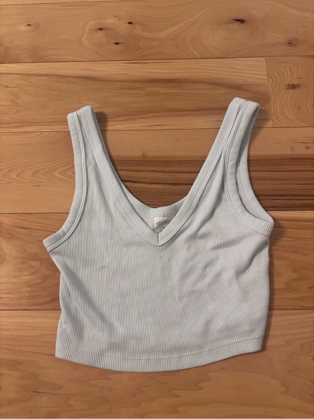 wild fable Light Blue Ribbed V-Neck Cropped Tank